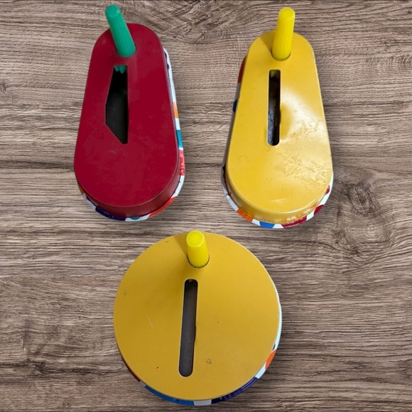 Vintage Tin Litho Polka Dot Party Noisemaker Spinner’s - Set of 3 - Picture 2 of 2
